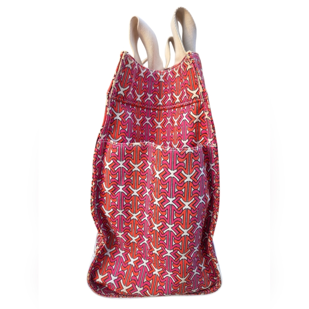 Tory Burch - Large Ella Printed Tote Bag Pink Orange Logo Nylon Patent Trim - Picture 5 of 15